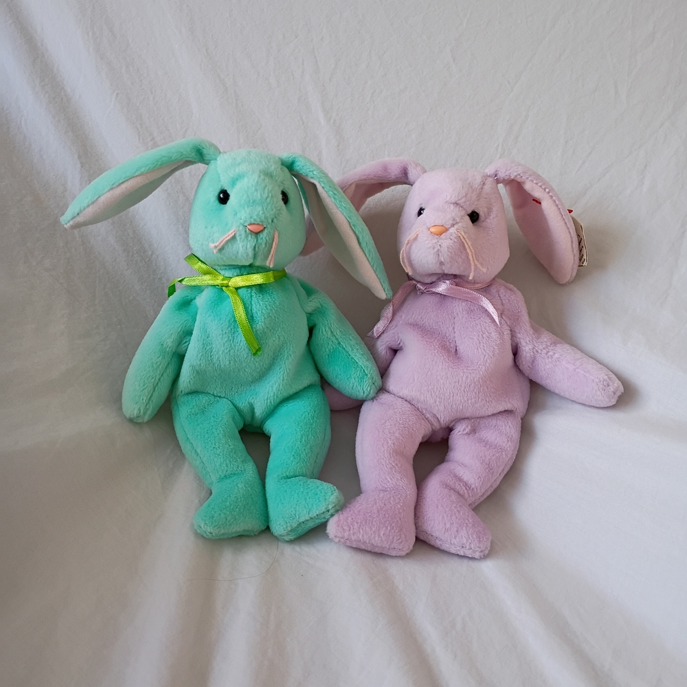 2 Ty Bunnies Floppity Hippity Beanie Babies Two 1996 Vintage Cute Easter Spring